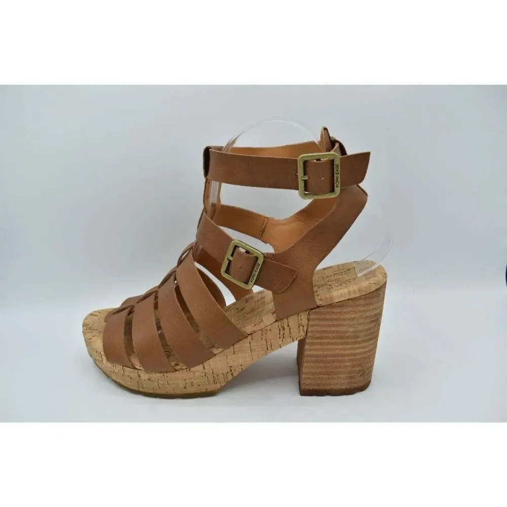 Kork Ease‎ Womens Size 9 Camille Brown Full Grain Leather Platform Sandals Shoes
